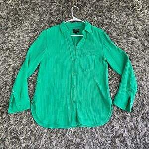 J.Crew Classic Fit Double Gauze Cotton Button Down Shirt Green AW686 Womens 2